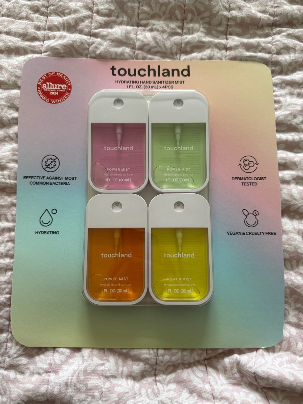 touchland Hydrating Hand Sanitizer Mist 4-Pack (Pink, Green, Orange, Yellow)